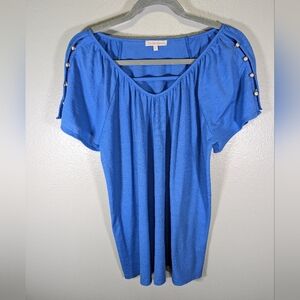 Claudia Richard blue women's top with pearl sleeves size L